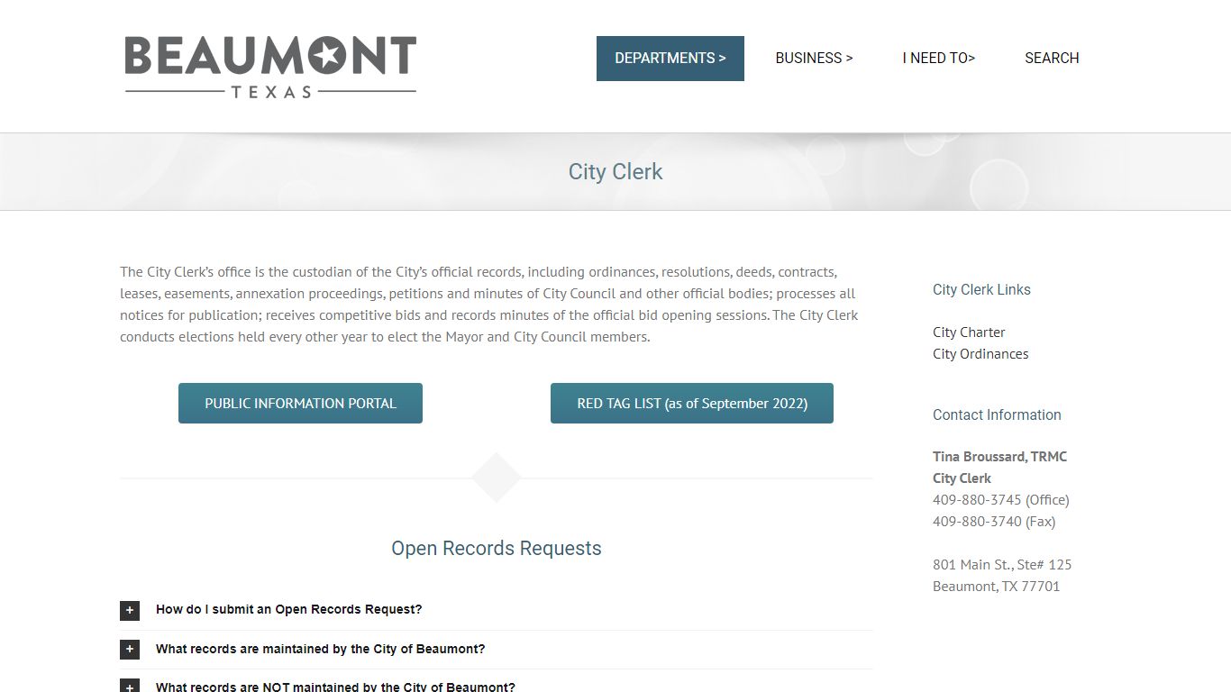 City Clerk – City of Beaumont, Texas